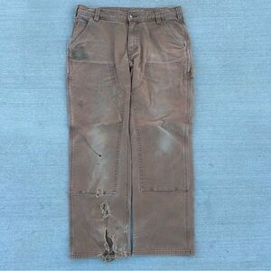 CARHARTT Tan Brown Double Knee Work Wear Pants Thrashed Relaxed Fit 34x30